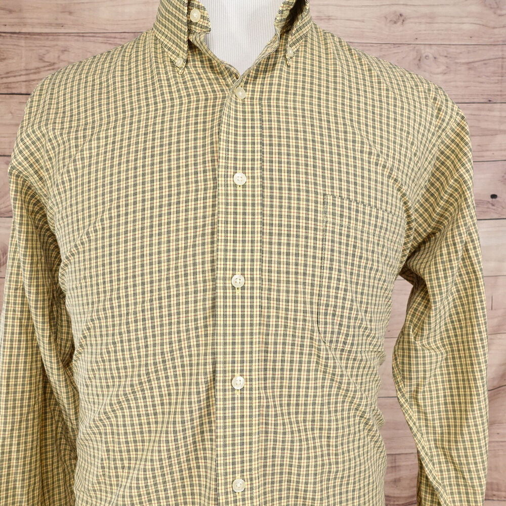 CHAPS WRINKLE FREE YELLOW CHECK LONG SLEEVE BUTTON UP SHIRT MENS SZ 16-16.5 34 L